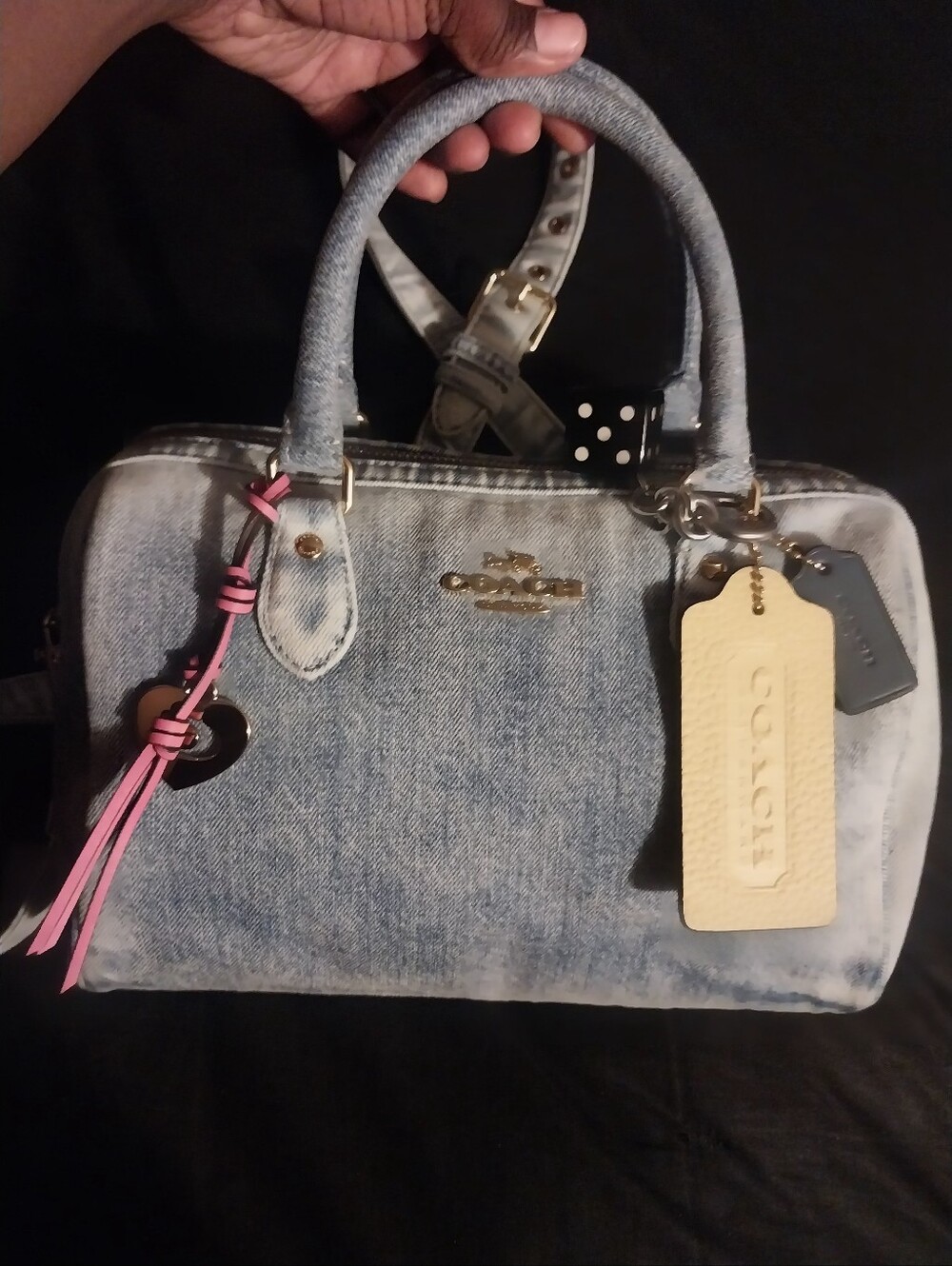Coach Medium loved Denim Rowan Satchel Handbag in Wash Blue Denim - Picture 8 of 16